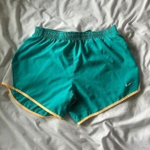 Kids girls large dri fit running shorts teal/yellow NIKE
